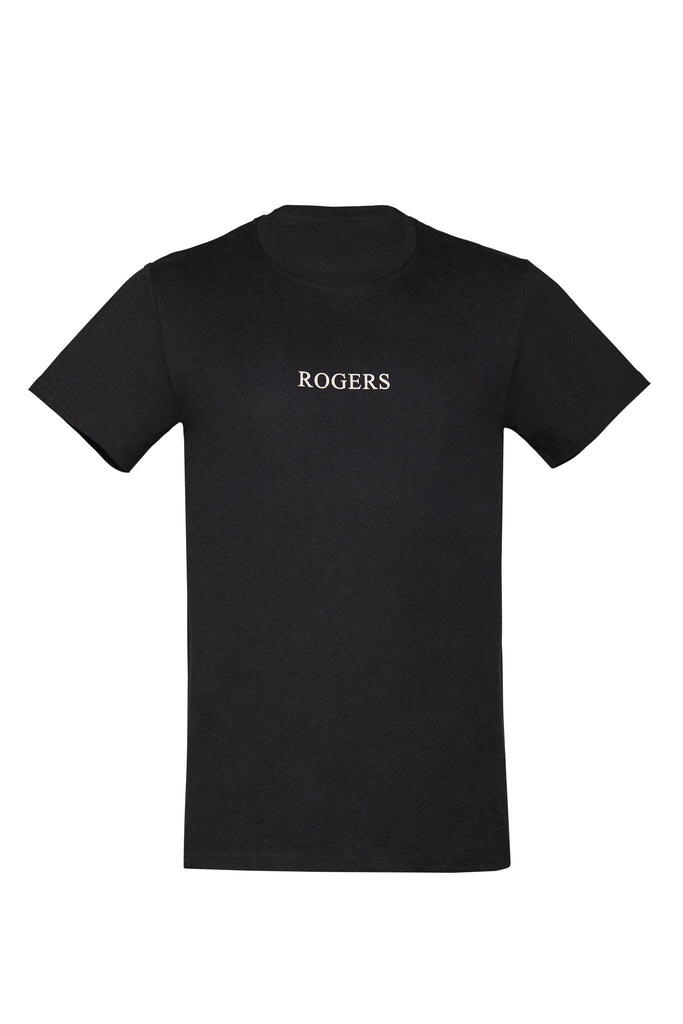 Black Printed Cotton Jersey T-Shirt - ROGERS Logo