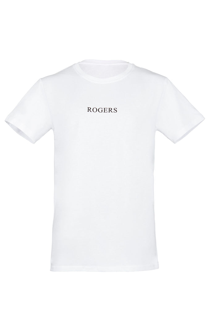 White Printed Cotton Jersey T-Shirt - ROGERS Logo